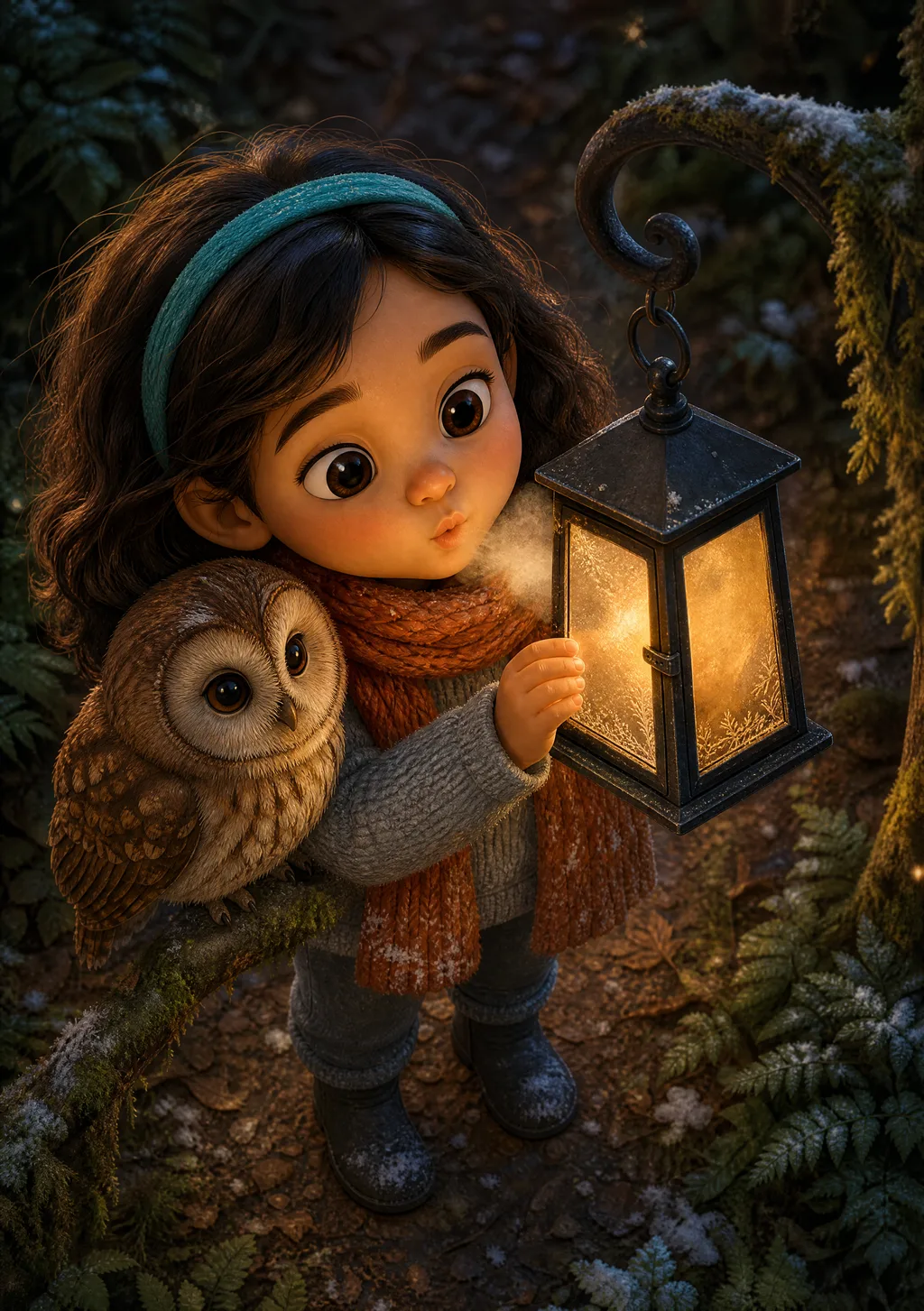 A child waking the first dark lantern in the hollow of the wood